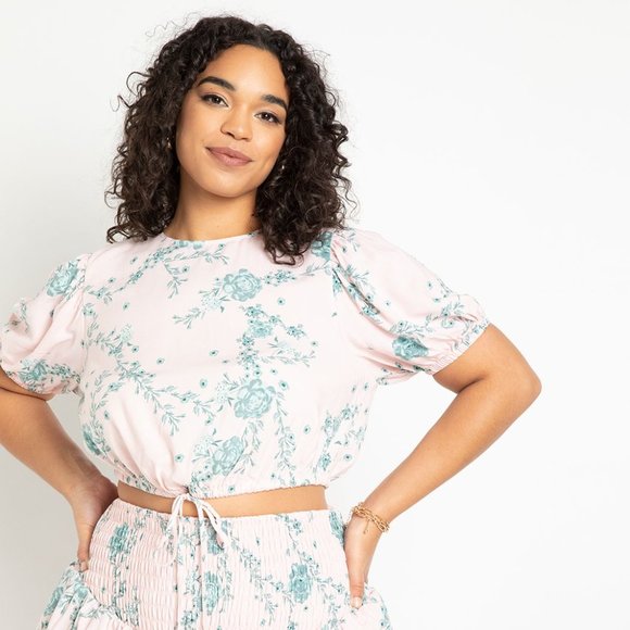 NEW Eloquii 2pc Cropped Bubble Blouse & Tiered Mini Skirt Co-ord Set Plus Sz 20w - Picture 3 of 5